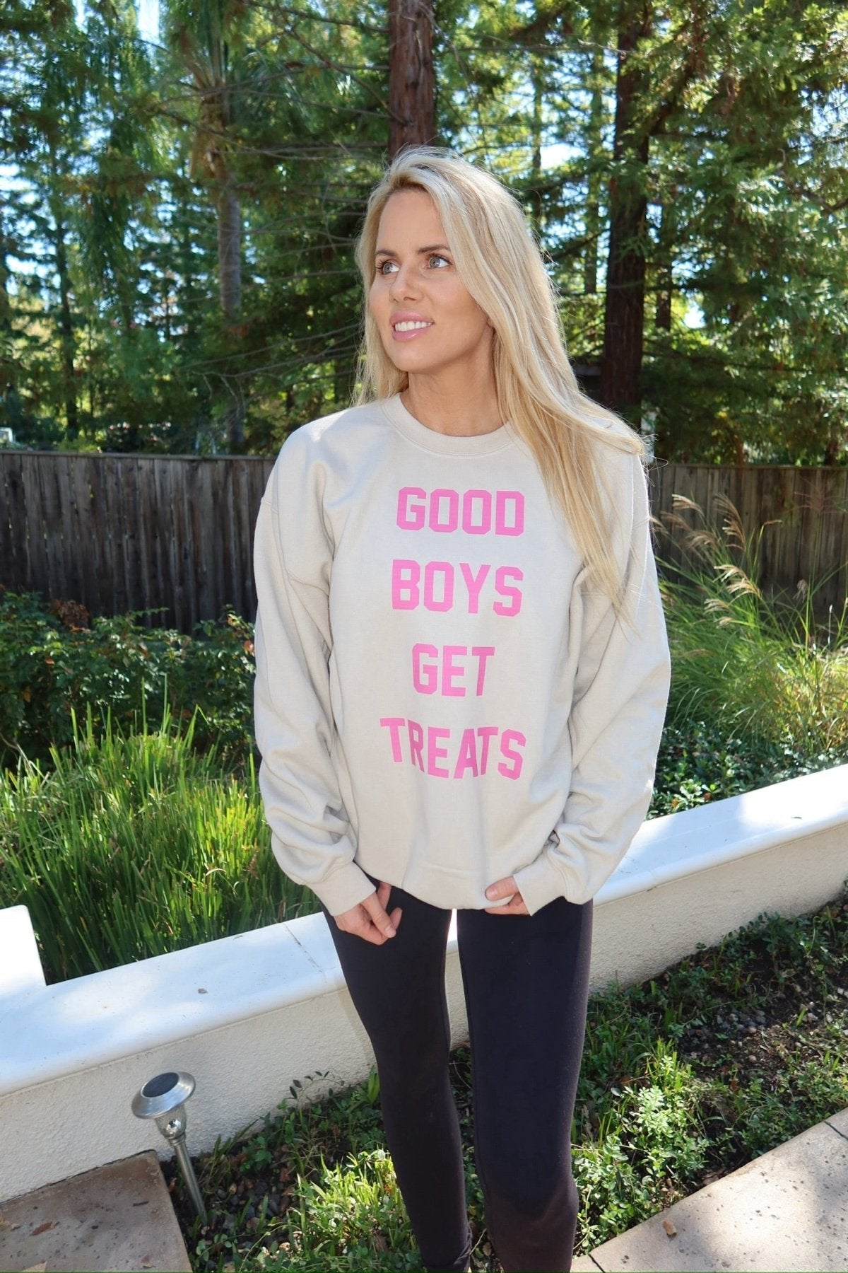 Good Boys Get Treats Pink Font Crewneck Sweatshirt | Ultra-Soft Best Gift for Dog Lovers