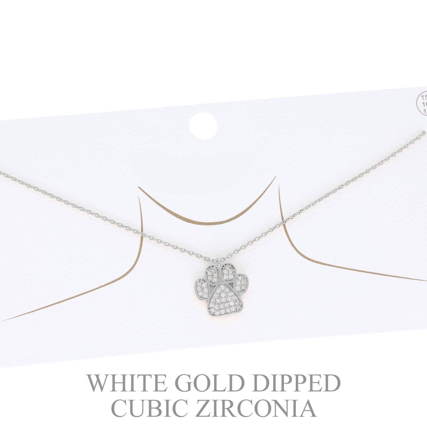 Cubic Zirconia Pave Paw Print Pendant Necklace: Gold