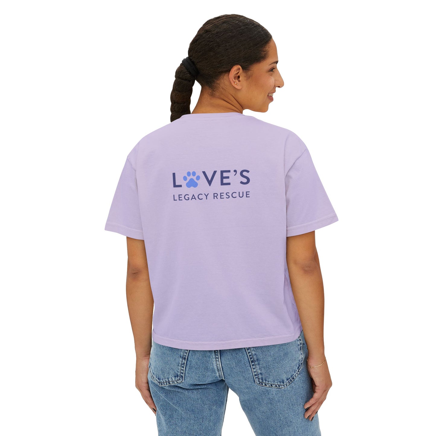 Bulldog Rescue Love Boxy Tee — Women's Rescue Dog Adoption Shirt