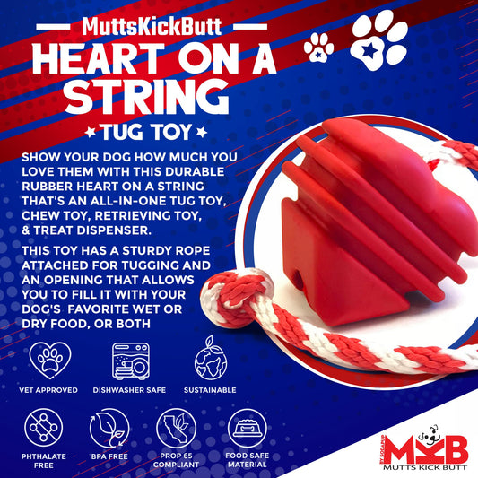 Heart on a String Dog Toy - Durable Rubber Tug Toy for Large Dogs | USA Made