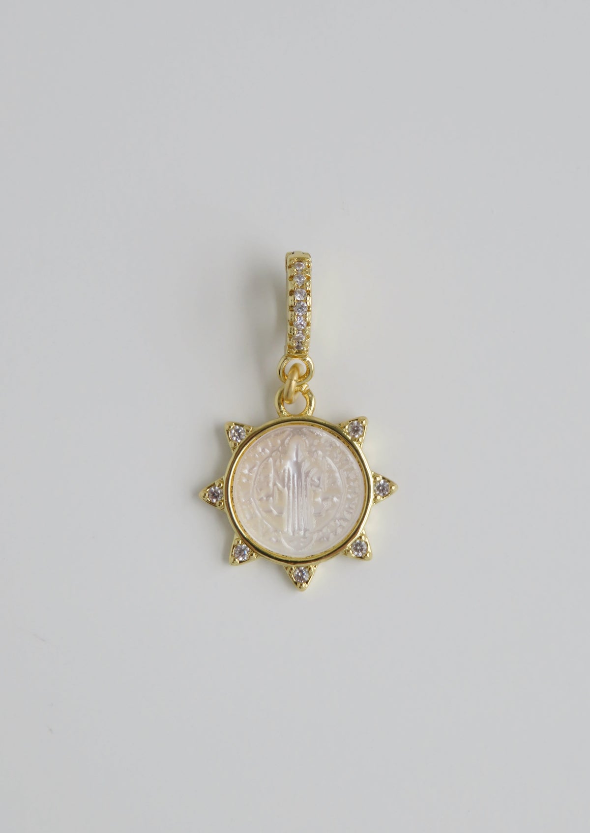 Pearl Shell Christ Jesus Charm on Diamond Hinged Clasp