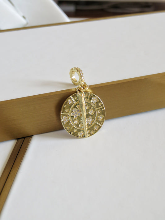 Blossoms with Thorn Sundial Charm on Diamond Hinged Clasp