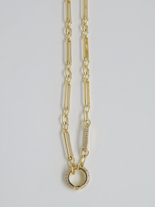 Diamond Figaro Charm Holder Necklace - Clicker Clasp - add charms