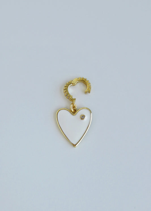 White Enamel Heart Charm on Diamond Hinged Clasp