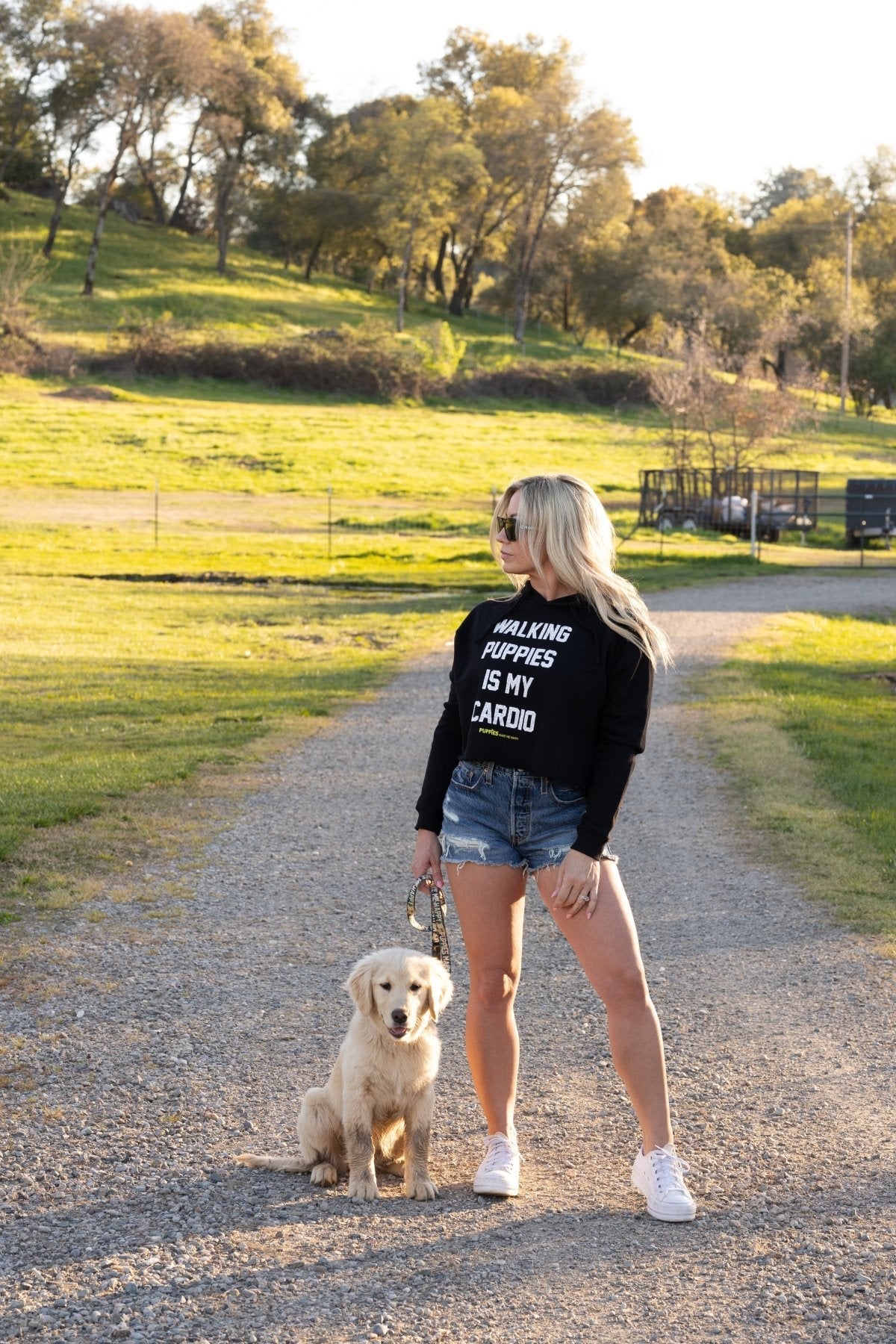 Walking Puppies is My Cardio Crop Hoodie | Leopard Print Font | Gift for Dog Moms | Printed in USA
