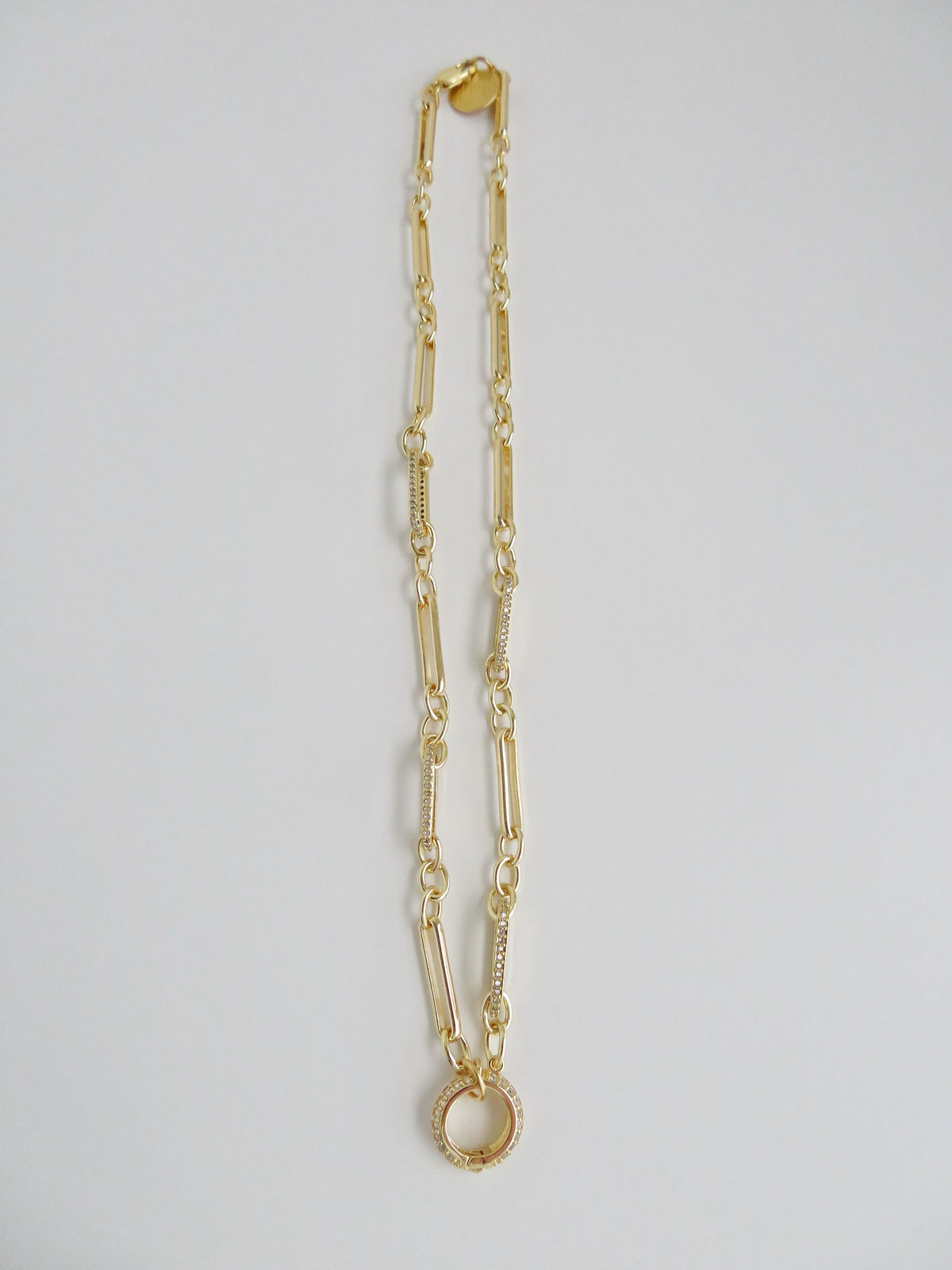 Diamond Figaro Charm Holder Necklace - Clicker Clasp - add charms