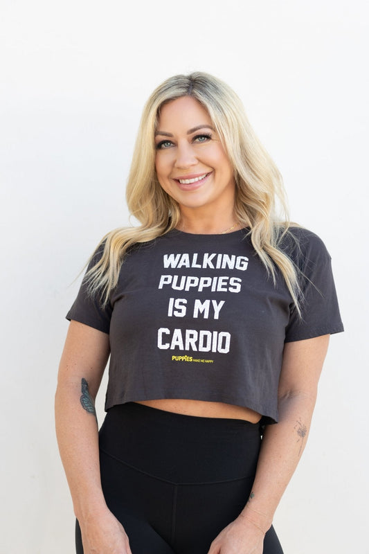 Walking Puppies is My Cardio Crop Tee | Gift for Dog Moms | Made in USA