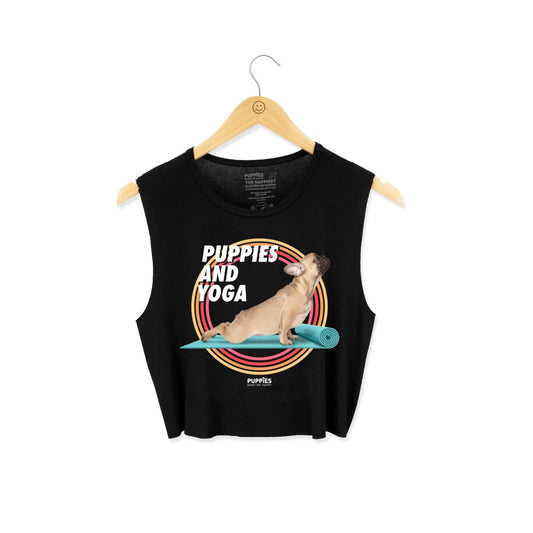 Puppies & Yoga Crop Tank | Gift for Dog Moms Who Do Yoga | Made in USA