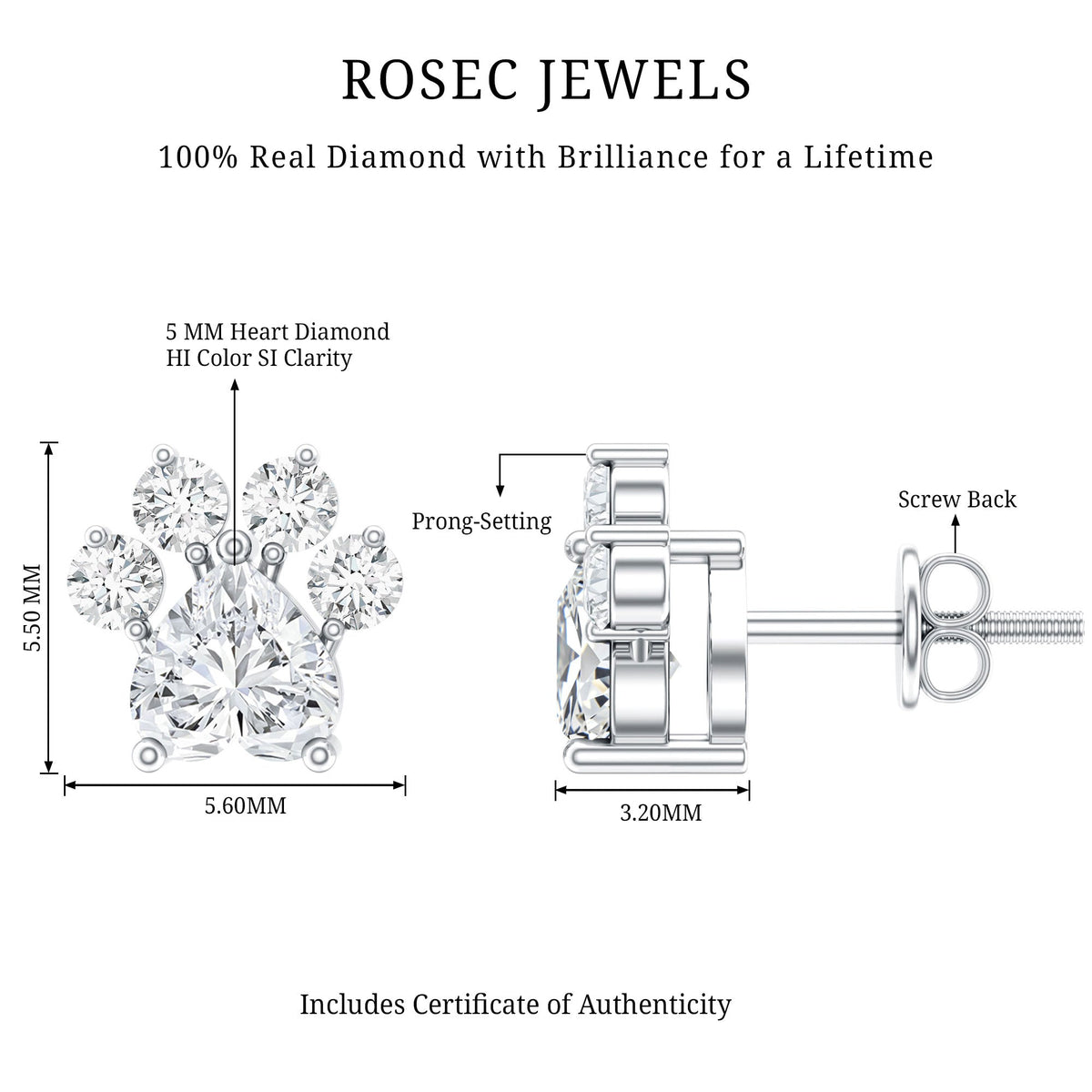 Natural Diamond Paw Stud Earrings for Women