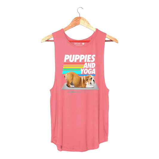 Puppies & Yoga Women's Sleeveless Tank | Gift for Dog Moms | As Seen in Dog Days | Made in USA