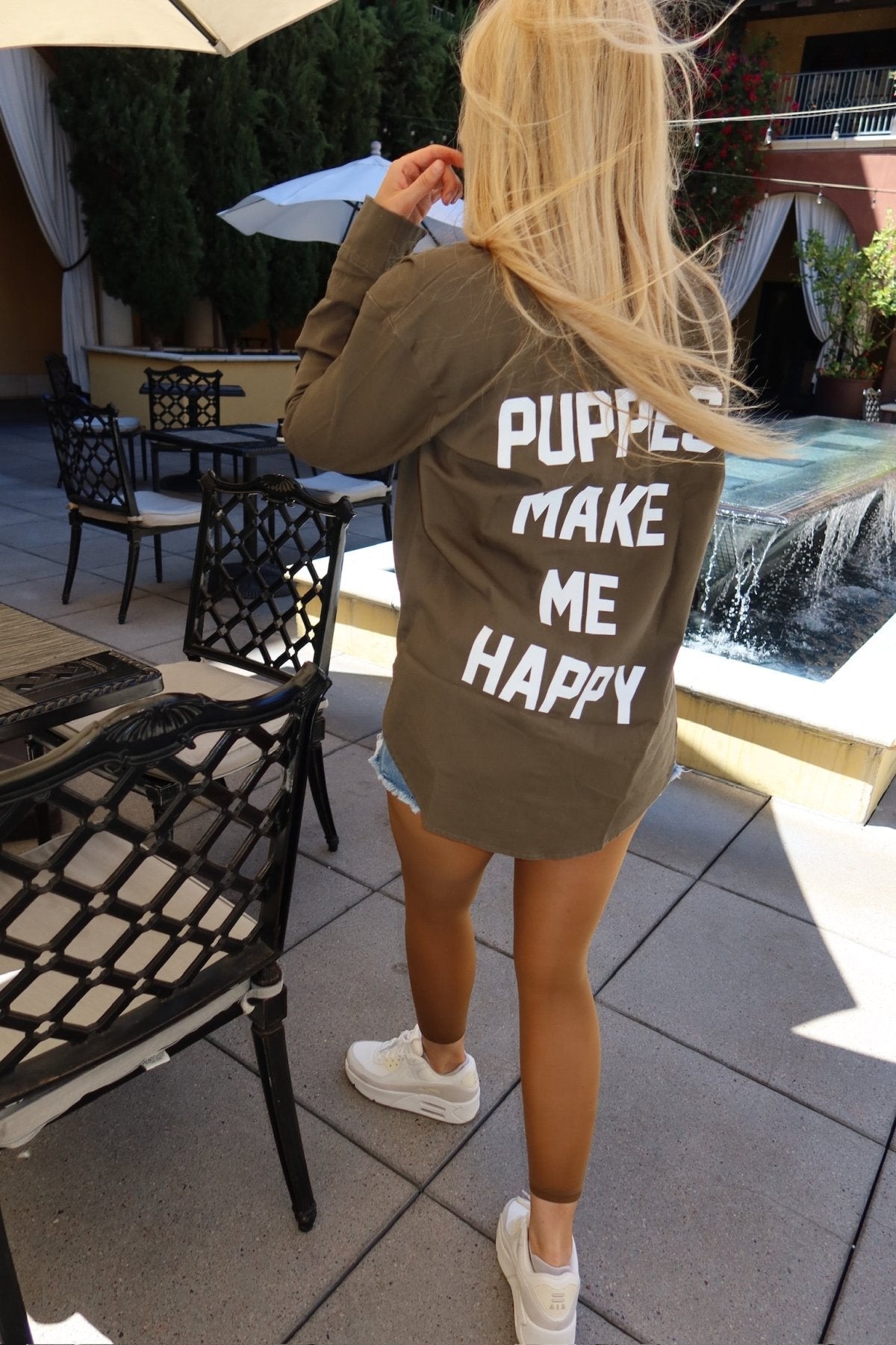 Puppies Make Me Happy Military Button-Up Shirt | Handmade in Los Angeles USA | Dog Lover Gift