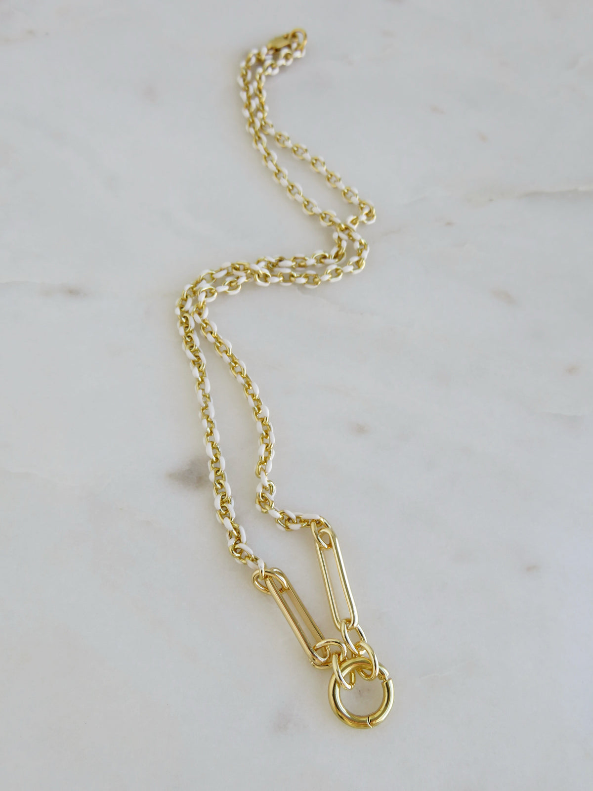 White Oval Link Charm Holder Necklace - Clicker Clasp - add charms