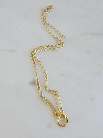 White Oval Link Charm Holder Necklace - Clicker Clasp - add charms