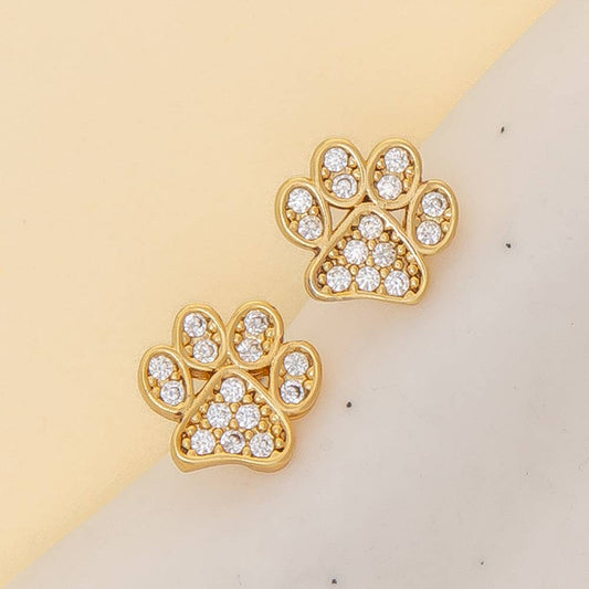 Pave Paw Stud Earrings: Gold