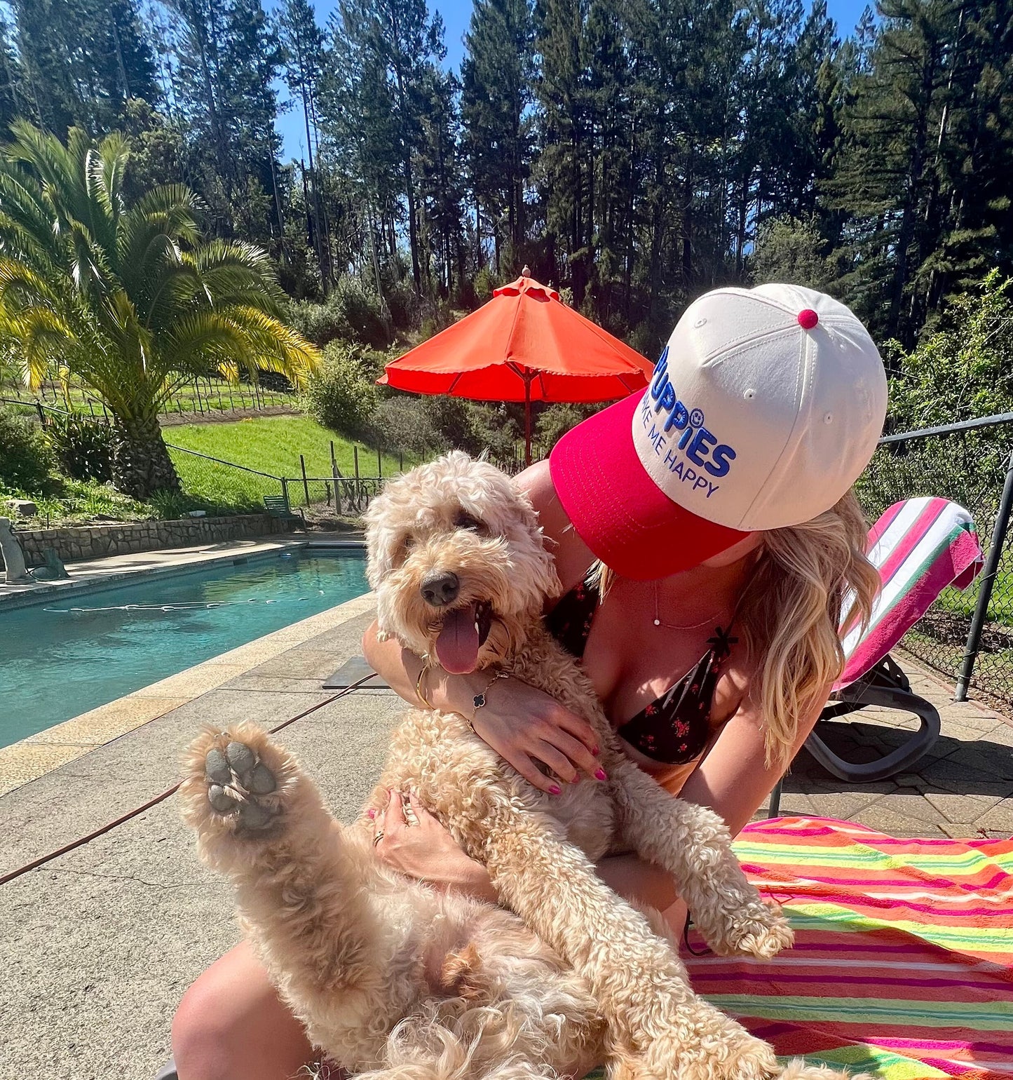Puppies Make Me Happy Red White & Blue 3D Puff Snapback Hat | 4th of July Dog Lover Gift