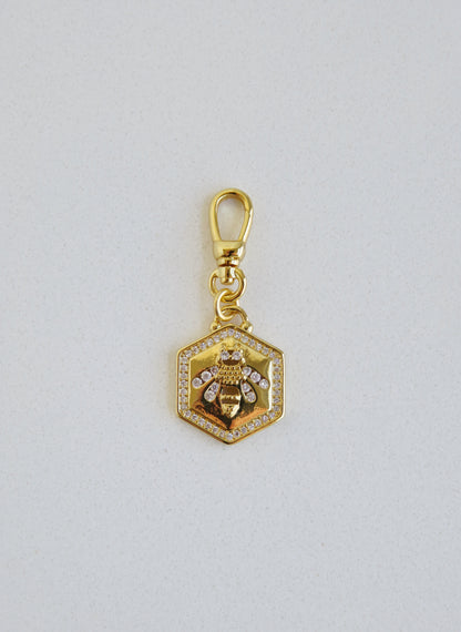 Hexagon Bee Charm with Swivel Clasp