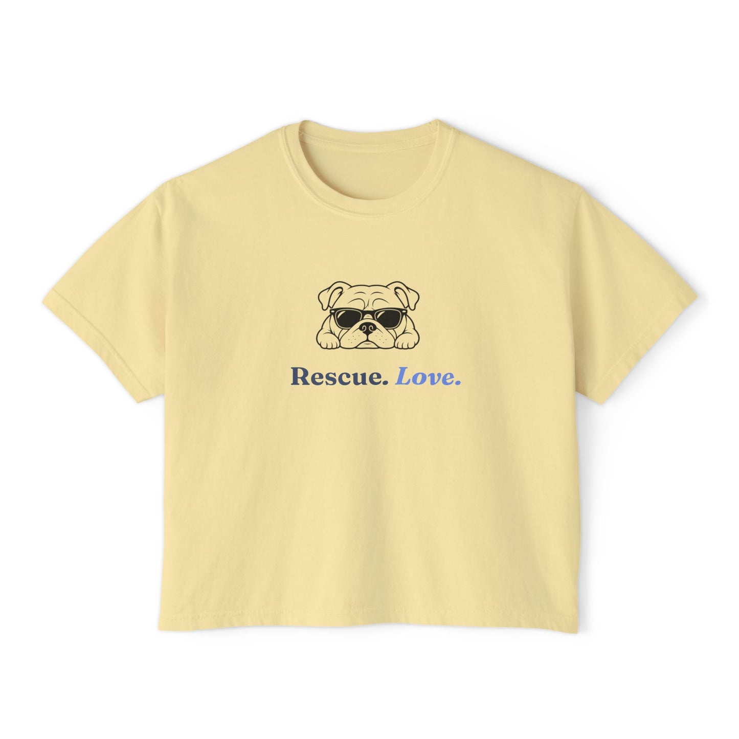 Bulldog Rescue Love Boxy Tee — Women's Rescue Dog Adoption Shirt