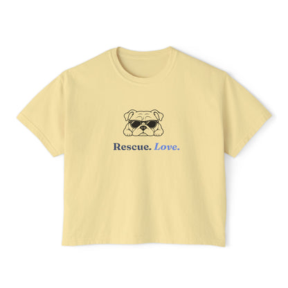 Bulldog Rescue Love Boxy Tee — Women's Rescue Dog Adoption Shirt