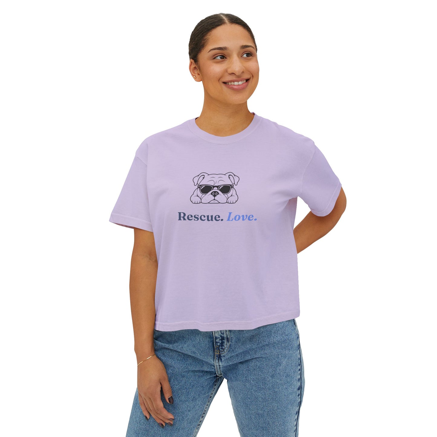 Bulldog Rescue Love Boxy Tee — Women's Rescue Dog Adoption Shirt
