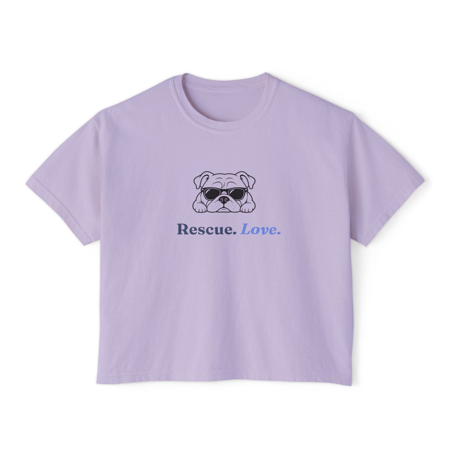 Bulldog Rescue Love Boxy Tee — Women's Rescue Dog Adoption Shirt