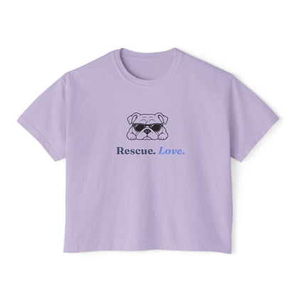 Bulldog Rescue Love Boxy Tee — Women's Rescue Dog Adoption Shirt