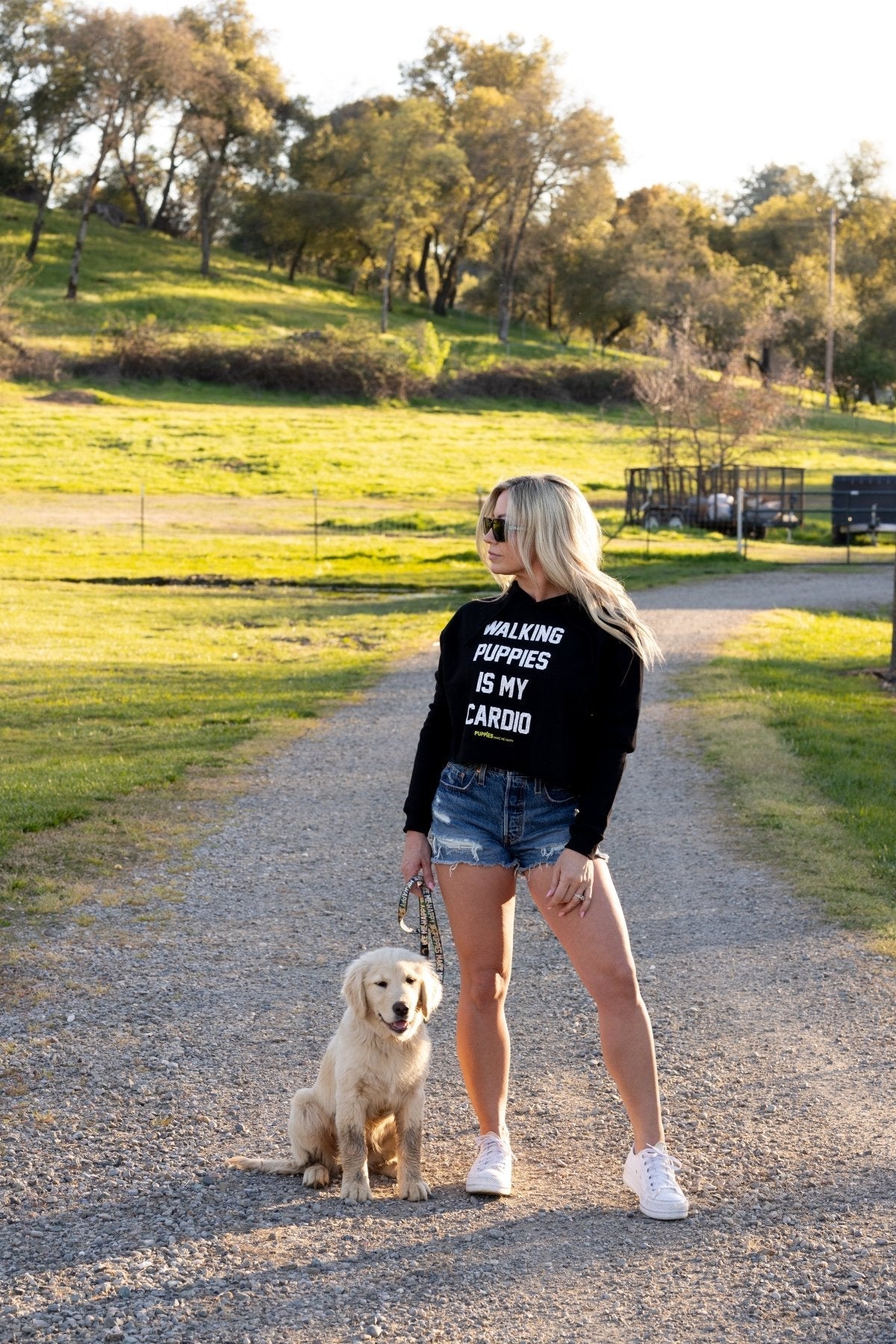 Walking Puppies is My Cardio Crop Hoodie | Leopard Print Font | Gift for Dog Moms | Printed in USA