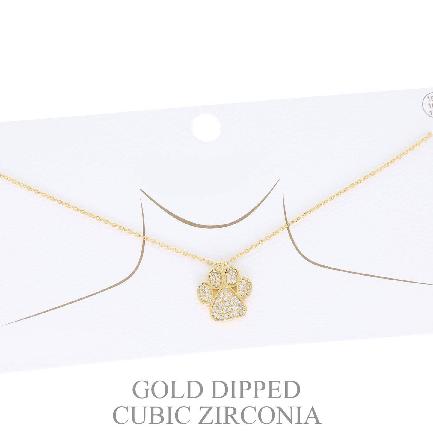Cubic Zirconia Pave Paw Print Pendant Necklace: Gold