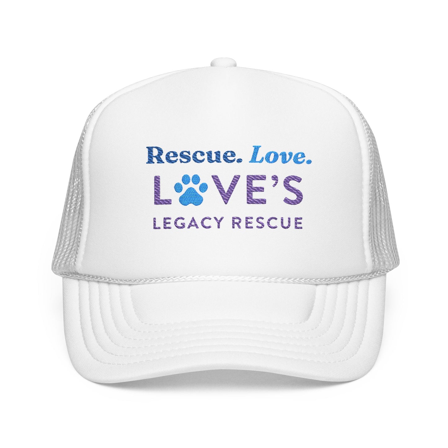 Rescue Love Legacy Rescue Foam Trucker Hat — Paw Print Pet Rescue Cap