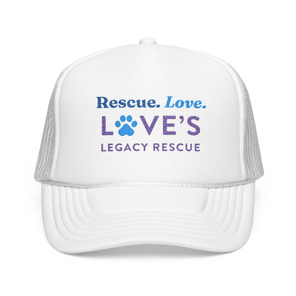 Rescue Love Legacy Rescue Foam Trucker Hat — Paw Print Pet Rescue Cap
