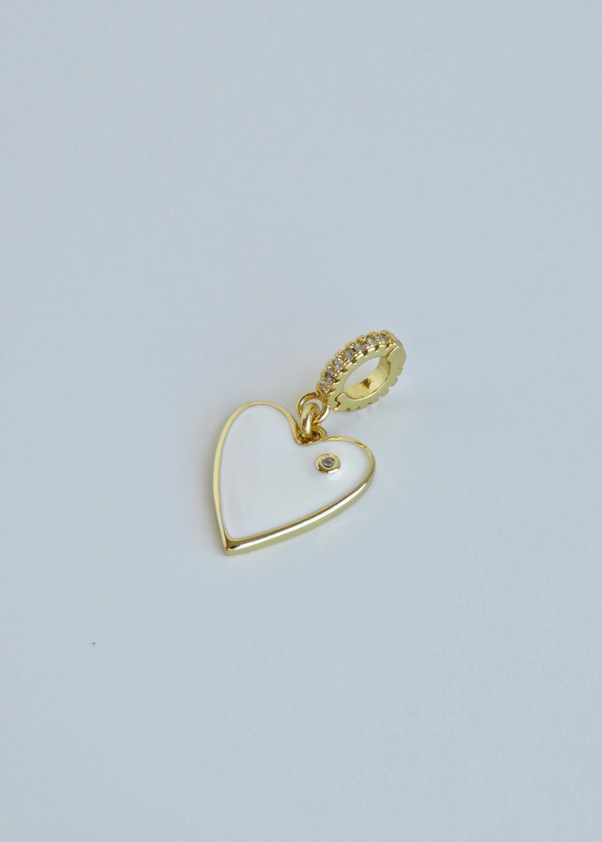 White Enamel Heart Charm on Diamond Hinged Clasp