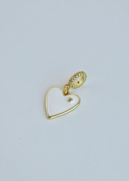 White Enamel Heart Charm on Diamond Hinged Clasp