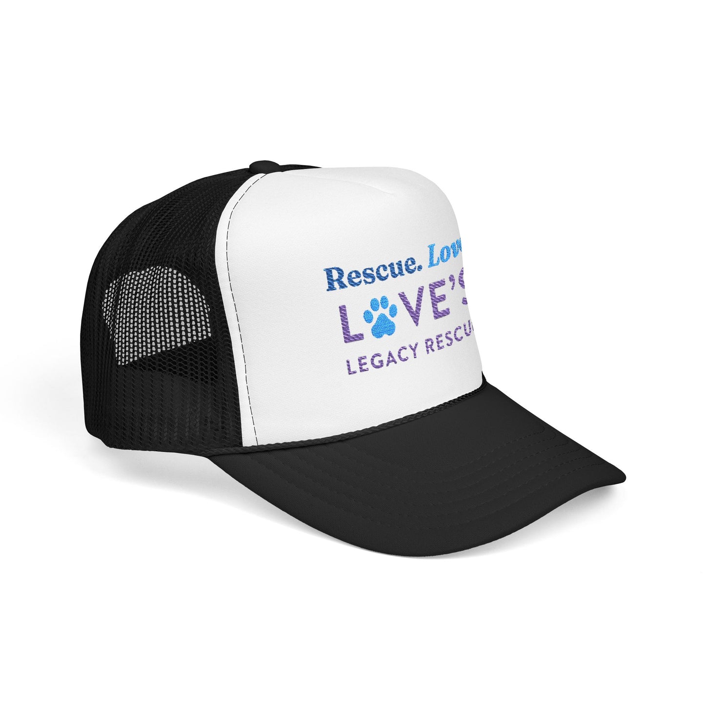 Rescue Love Legacy Rescue Foam Trucker Hat — Paw Print Pet Rescue Cap