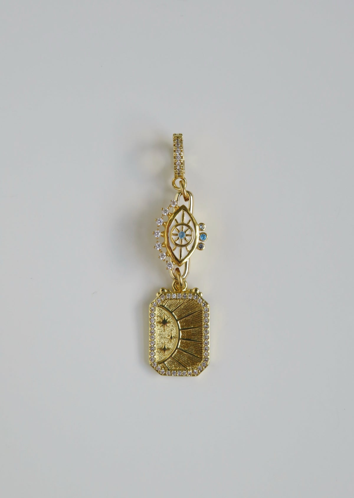 Evil Eye & Sun Hinged Clasp Lariat Chain - Figaro Link