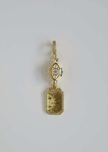 Evil Eye & Sun Hinged Clasp Lariat Chain - Figaro Link