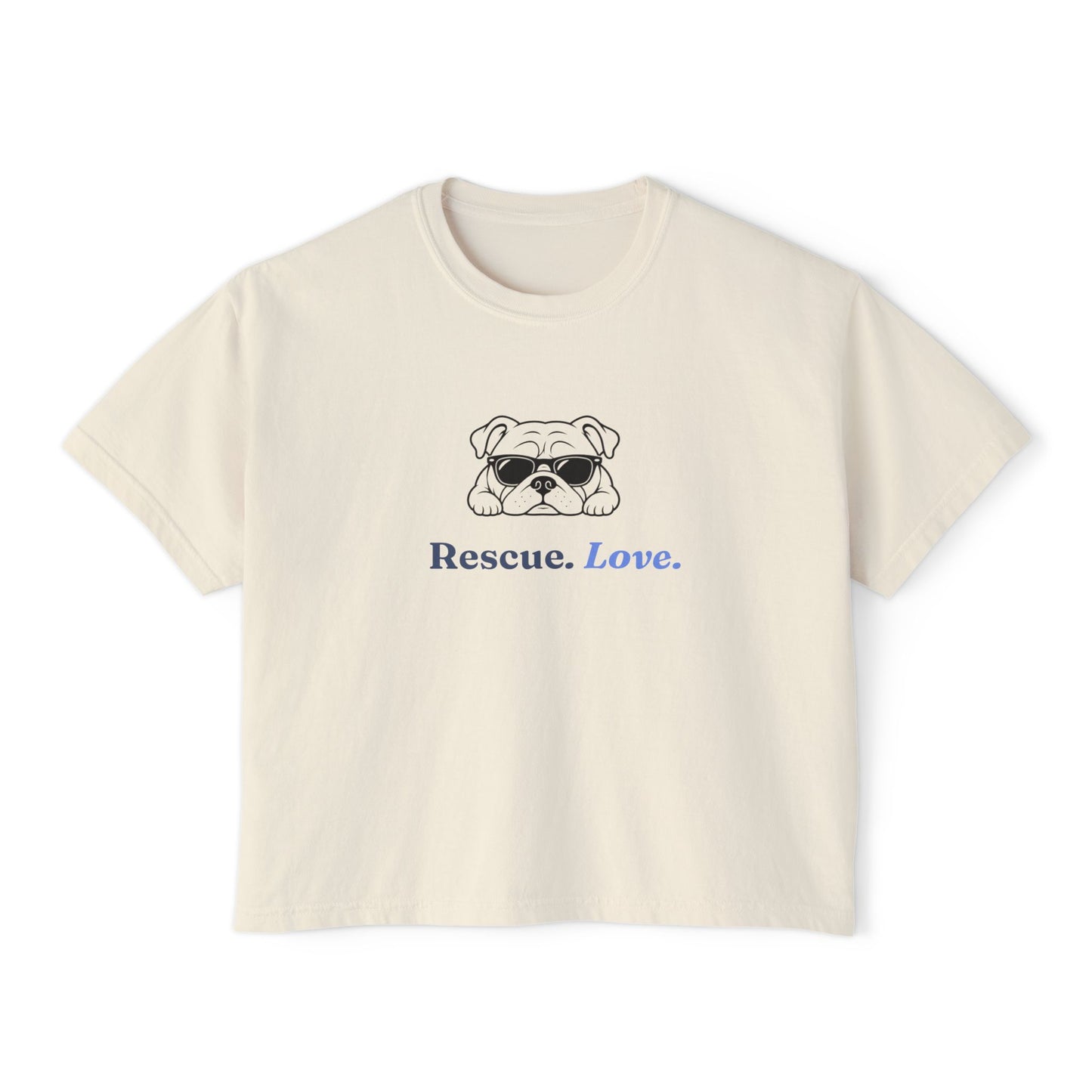 Bulldog Rescue Love Boxy Tee — Women's Rescue Dog Adoption Shirt
