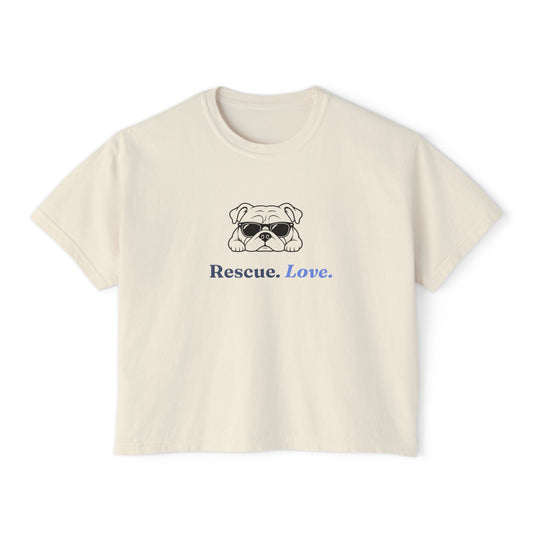 Bulldog Rescue Love Boxy Tee — Women's Rescue Dog Adoption Shirt