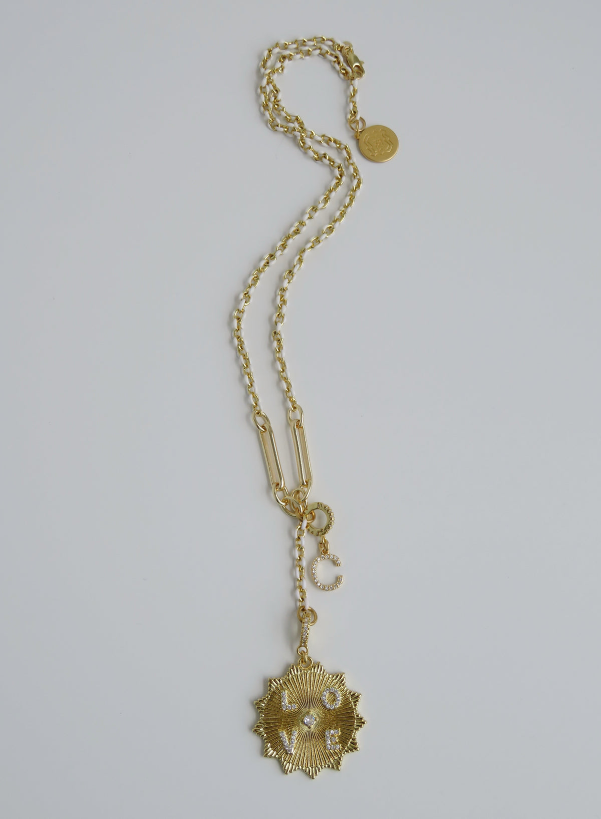 White Oval Link Lariat Charm Holder Necklace