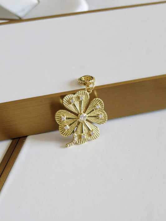 Diamond Clover Charm on Diamond Hinged Clasp