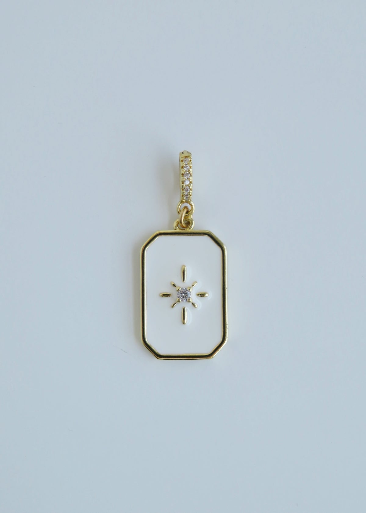 White Enamel Northern Star Tag with Diamond Hinged Clasp