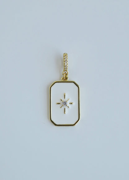 White Enamel Northern Star Tag with Diamond Hinged Clasp