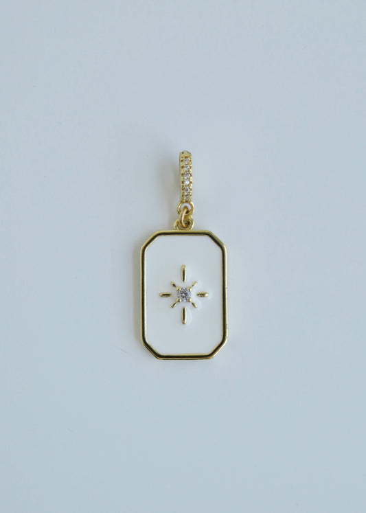 White Enamel Northern Star Tag with Diamond Hinged Clasp