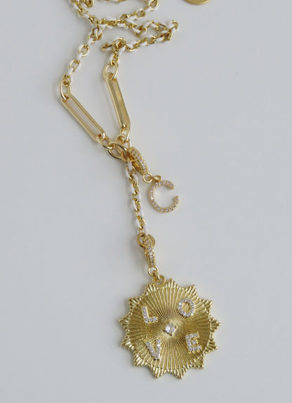 White Oval Link Lariat Charm Holder Necklace