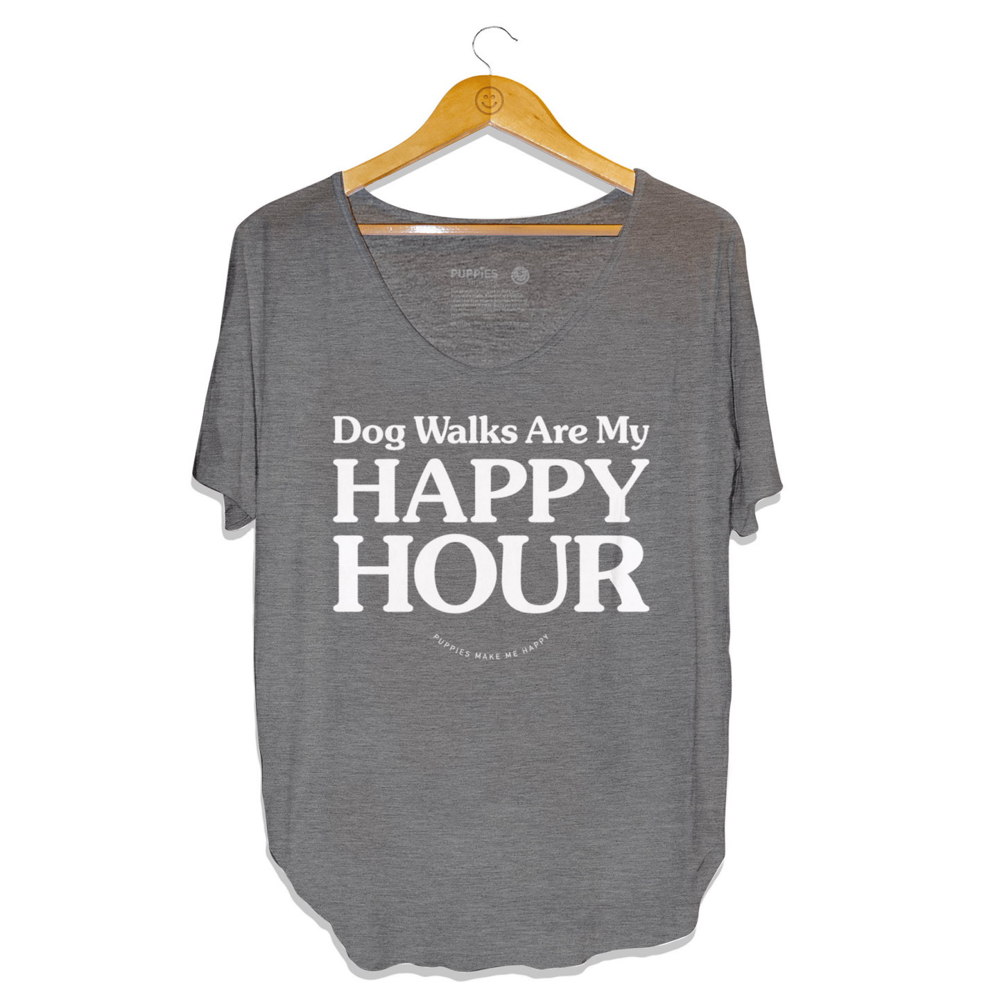 Dog Walks Are My Happy Hour Scoop Neck Tee | Gift for Dog Moms | Made in USA