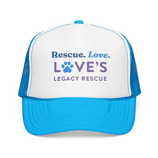 Rescue Love Legacy Rescue Foam Trucker Hat — Paw Print Pet Rescue Cap