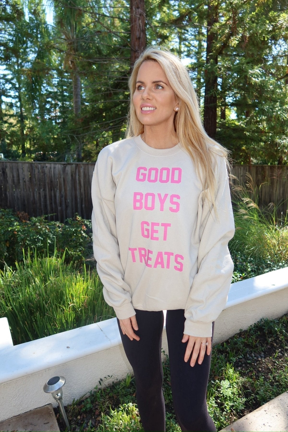 Good Boys Get Treats Pink Font Crewneck Sweatshirt | Ultra-Soft Best Gift for Dog Lovers