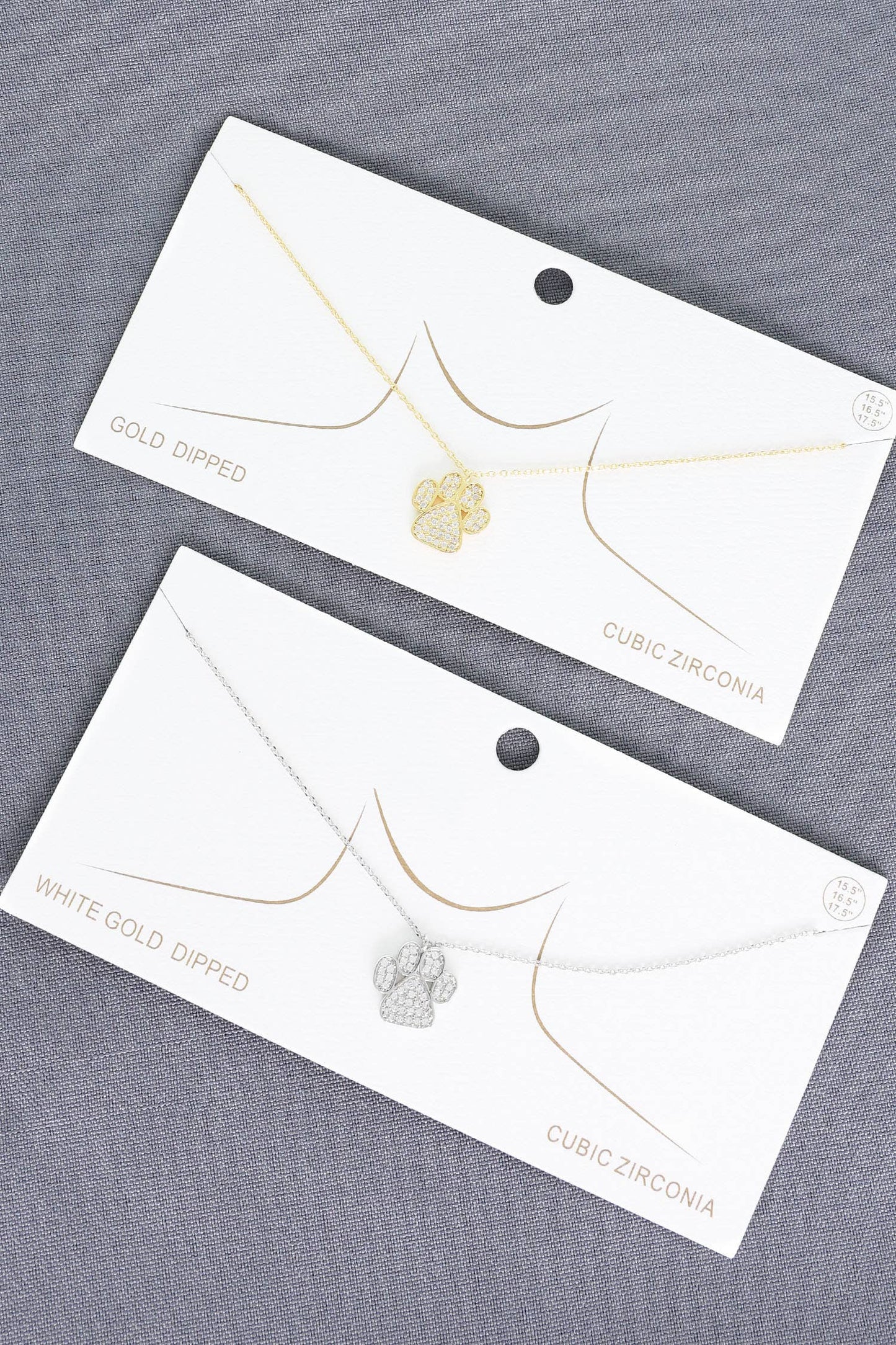 Cubic Zirconia Pave Paw Print Pendant Necklace: Gold