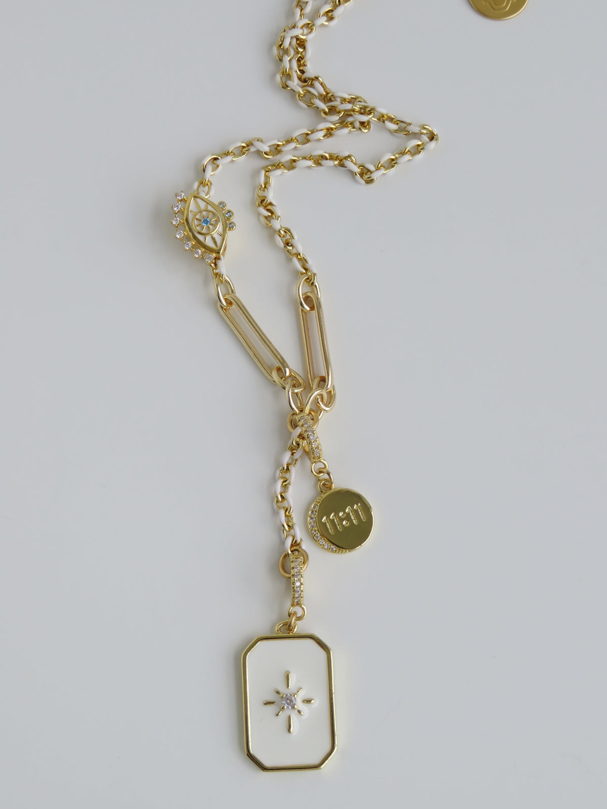 White Oval Link Lariat Charm Holder Necklace