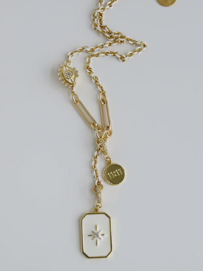 White Oval Link Lariat Charm Holder Necklace