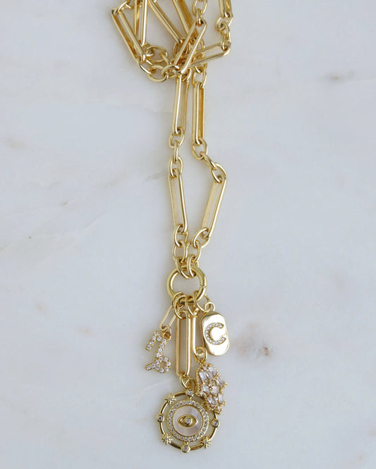 Personalized Zodiac Evil Eye Hamsa Celestial Charm Cluster Necklace - Figaro