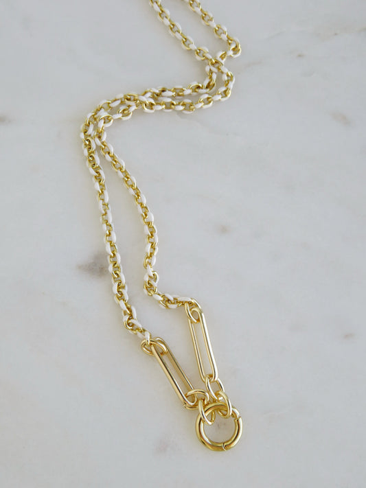 White Oval Link Charm Holder Necklace - Clicker Clasp - add charms